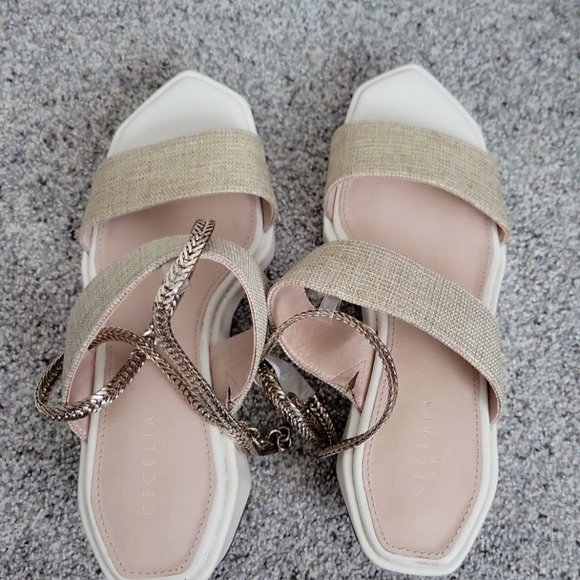 Cream Platform Sandals Metal Ankle Strap 7.5 M Cecelia NY Bailey - Picture 5 of 6